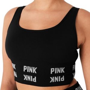 pink seamless scoop sports bra with logo band